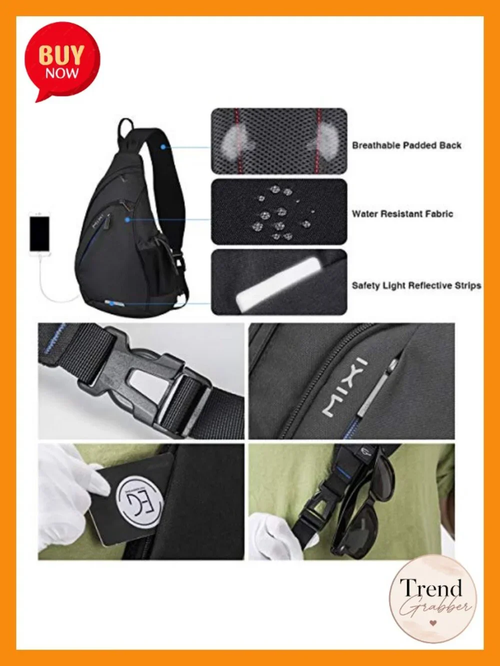 Unisex Sling Bag Backpack with USB Port Anti-Theft Crossbody Shoulder Bag